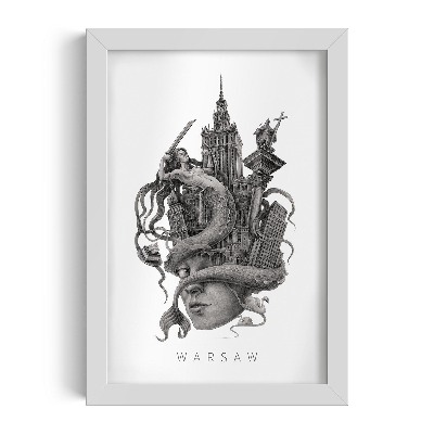 Tablou cu rama alba Varșovia Alb-Negru