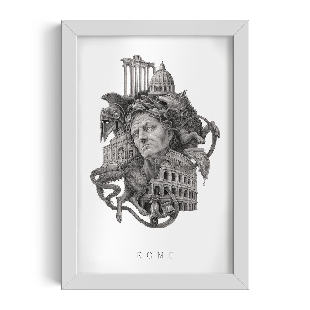 Tablou cu rama alba Roma Alb-Negru