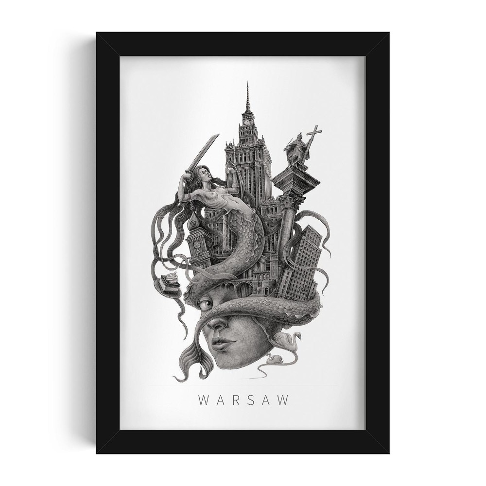 Tablou cu rama neagra Varșovia Alb-Negru