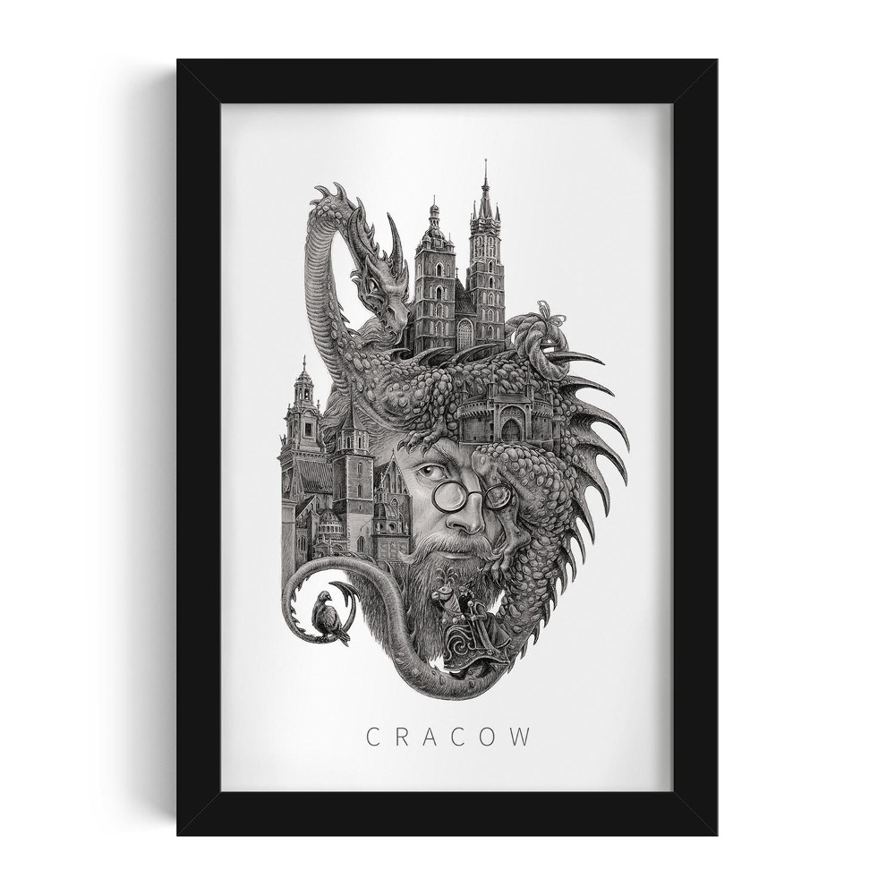 Tablou cu rama neagra de Alicja Kocurek Cracovia Alb-Negru