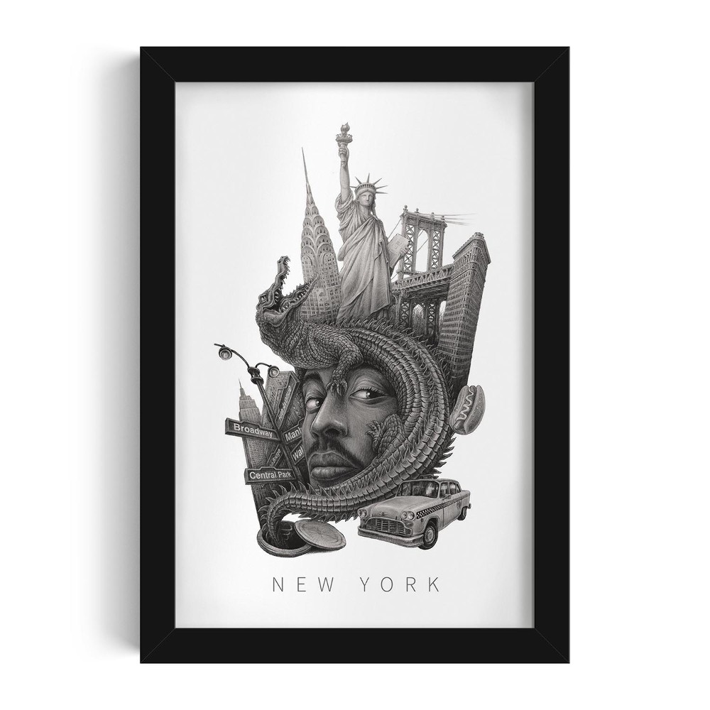 Tablou cu rama neagra New York Alb-Negru