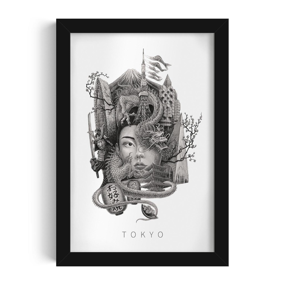 Tablou cu rama neagra de Alicja Kocurek Tokyo Alb-Negru
