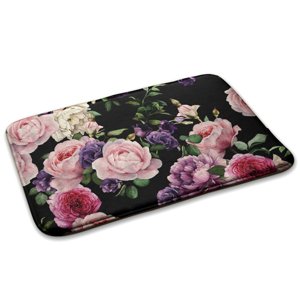  Covor modern confortabil Flori pe fundal negru