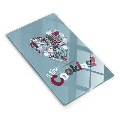 Tocător sticlă decorativ Inscripția „Îmi place să gătesc”