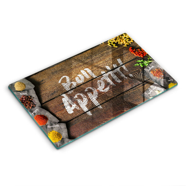 Tocător sticlă decorativ Semnul „Bon Appetit” pe panouri