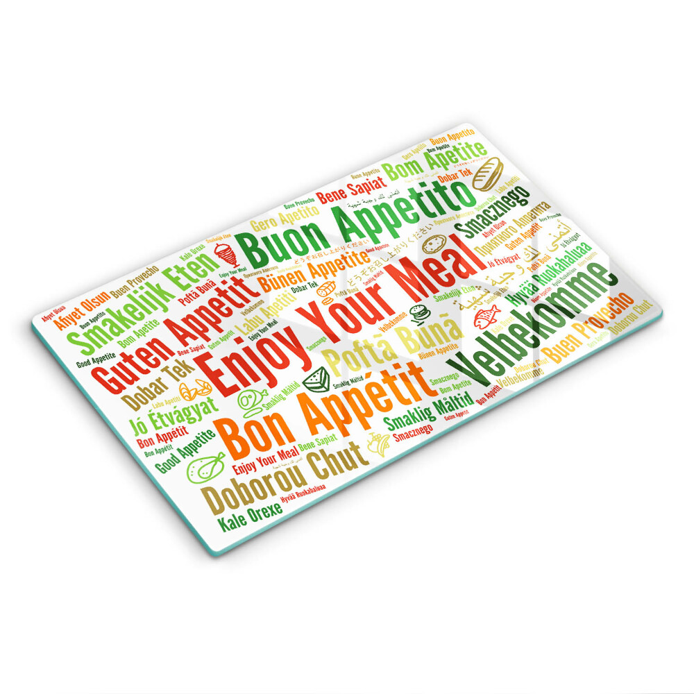 Tocător din sticlă decorativ Limbi subtitrări Bon appétit