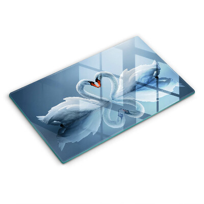 Tocător din sticlă decorativ Inimă cu două lebede