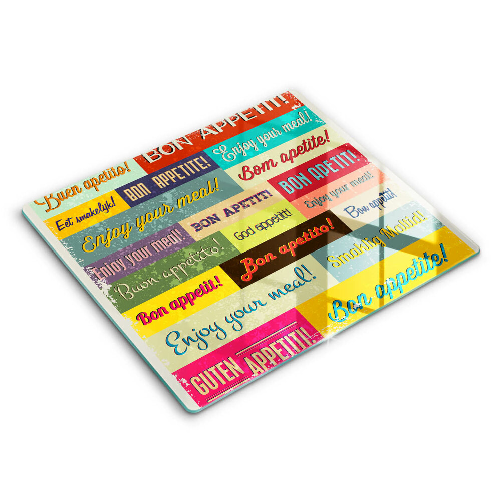 Tocător din sticlă modern Limbi subtitrări Bon appétit 60x52 cm