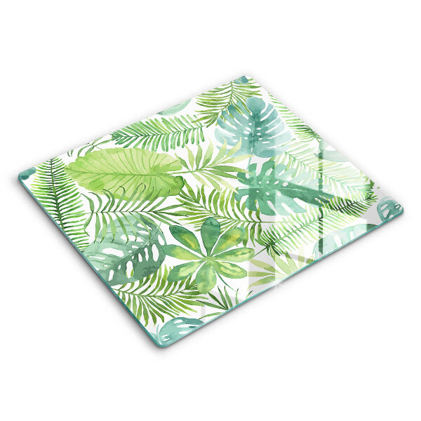 Tocător sticlă modern Frunze boho în acuarelă 60x52 cm