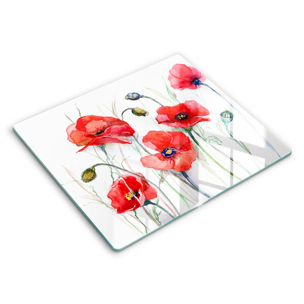 Tocător sticlă modern Flori de mac roșu 60x52 cm