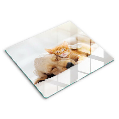 Tocător sticlă modern Animale câine și pisică 60x52 cm