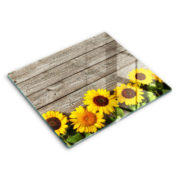 Tocător din sticlă modern Floarea-soarelui pe scânduri 60x52 cm