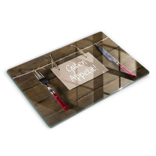 Tocător din sticlă modern Panourile spun „Guten Appetit” 80x52 cm