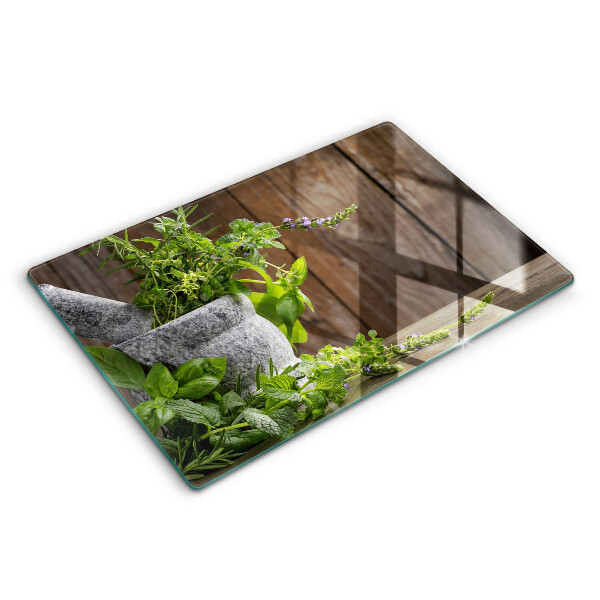Tocător din sticlă modern Ierburi verzi 80x52 cm
