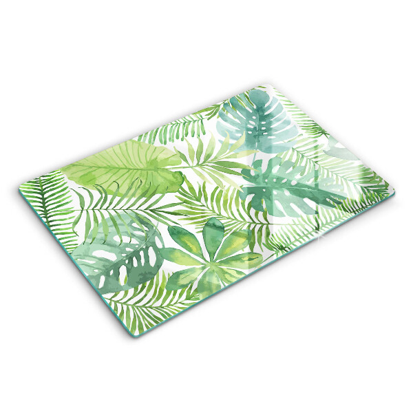 Tocător din sticlă modern Frunze boho în acuarelă 80x52 cm
