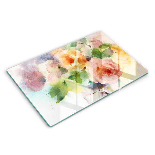 Tocător din sticlă modern Flori pictate 80x52 cm