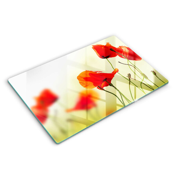 Tocător din sticlă modern Flori de mac roșu 80x52 cm