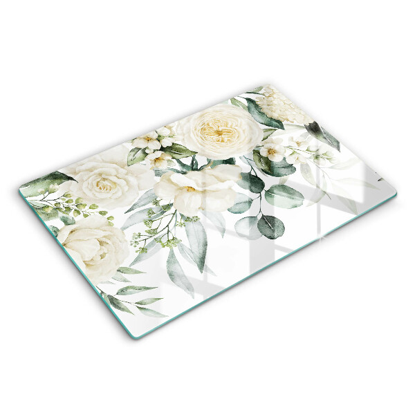 Tocător din sticlă modern Flori în acuarelă 80x52 cm