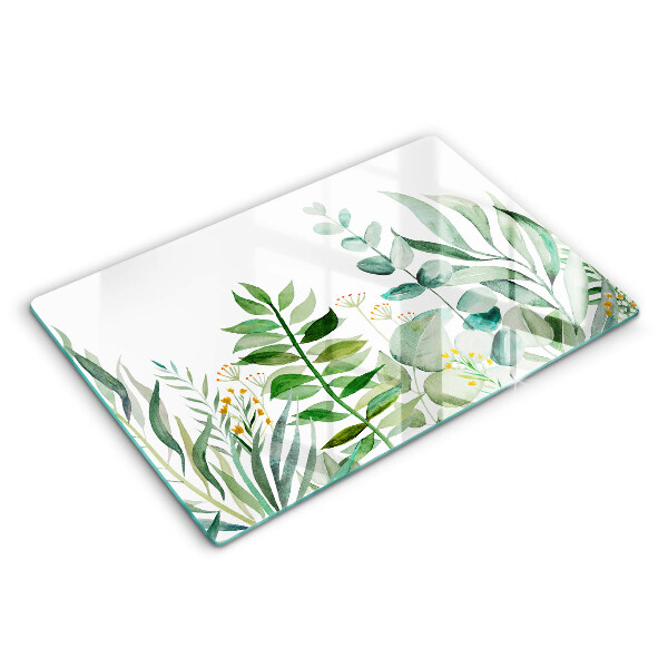 Tocător sticlă modern Ilustrație a frunzelor de plante 80x52 cm
