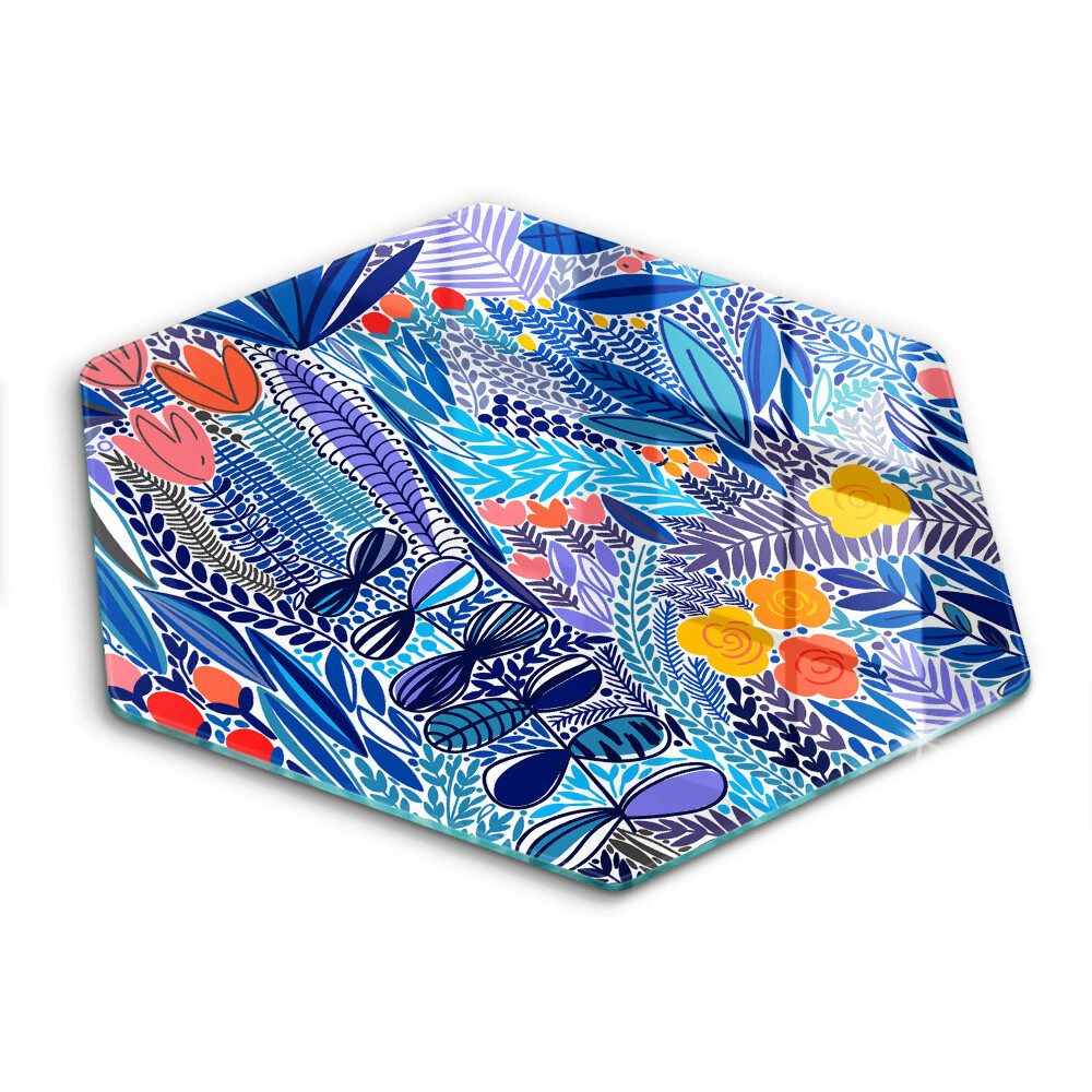 Tocător din sticlă hexagonal Pajiște pictată