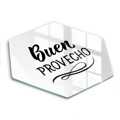 Tocător din sticlă hexagonal Inscripția Buen provecho