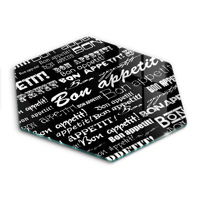 Tocător sticlă hexagonal Subtitrări din bucătărie Poftă bună