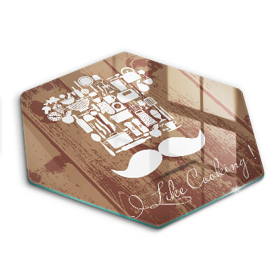 Tocător sticlă hexagonal Inscripția „Îmi place să gătesc”