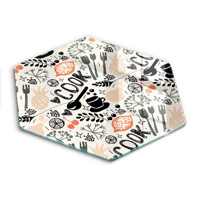 Tocător de bucătărie în formă de hexagon Desen cu tematică de bucătărie