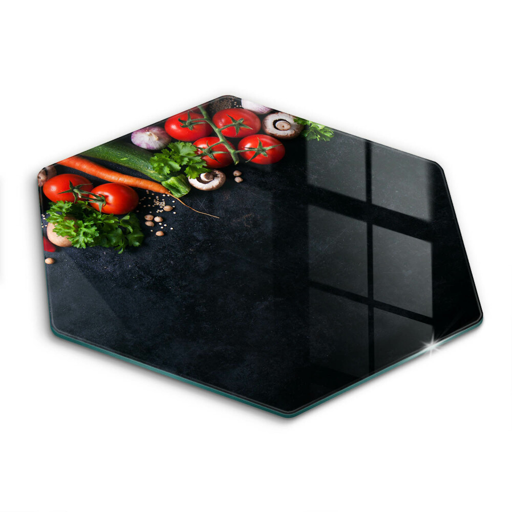 Tocător sticlă hexagonal Legume colorate