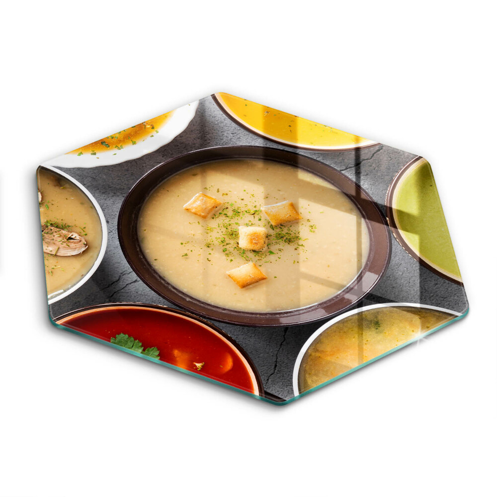 Tocător sticlă hexagonal Supe colorate