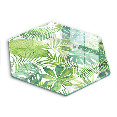 Tocător sticlă hexagonal Frunze boho în acuarelă