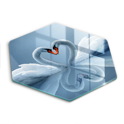 Tocător din sticlă hexagonal Inimă cu două lebede