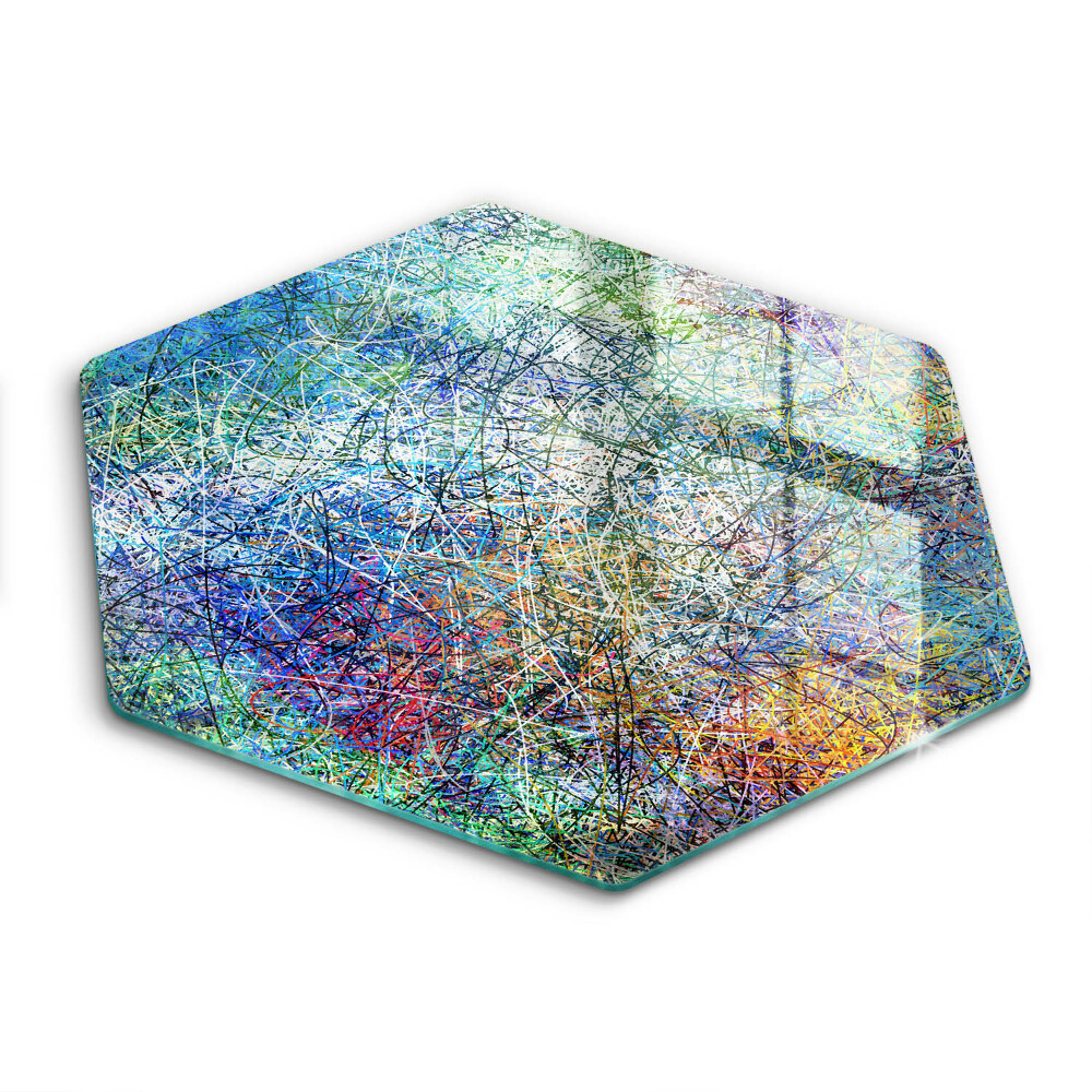 Tocător din sticlă hexagonal Abstracție de linii colorate