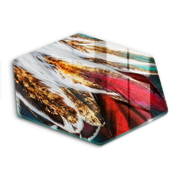 Tocător din sticlă hexagonal Pene de pasăre Boho