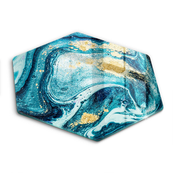Tocător de bucătărie în formă de hexagon Aur abstract albastru