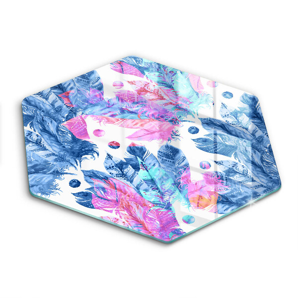 Tocător sticlă hexagonal Ilustrație boho cu pene