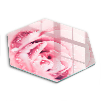 Tocător sticlă hexagonal Picături de rouă și flori de trandafir