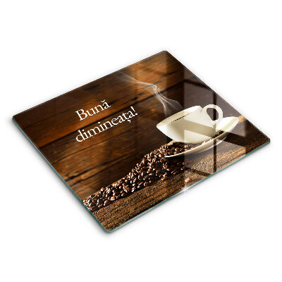 Tocător din sticlă Bună dimineața! O cană de cafea 60x52cm