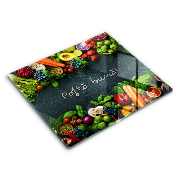 Tocător din sticlă Fructe și Legume Poftă bună! 60x52cm