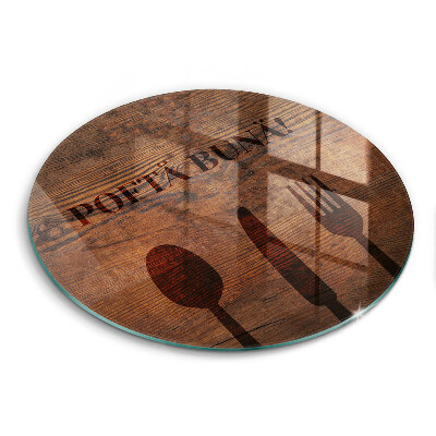 Tocător rotund de sticlă Motiv: Poftă bună!