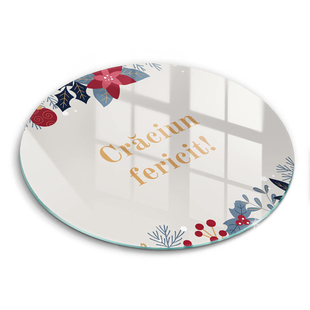 Tocător rotund de sticlă Crăciun: Crăciun Fericit!