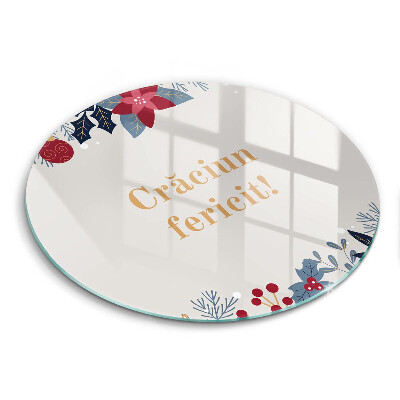 Tocător rotund de sticlă Crăciun: Crăciun Fericit!