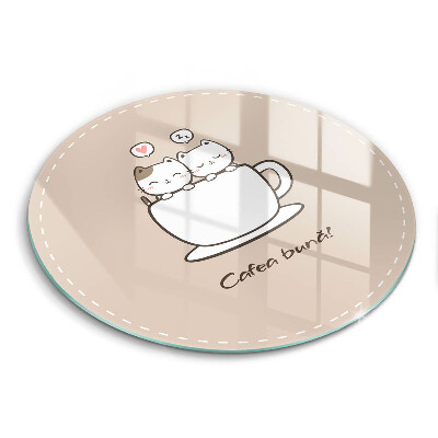 Tocător rotund de sticlă Motiv: Poftă bună la cafea!