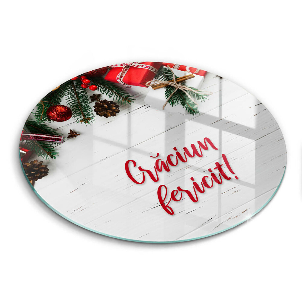 Tocător rotund de sticlă Sărbători Fericite!