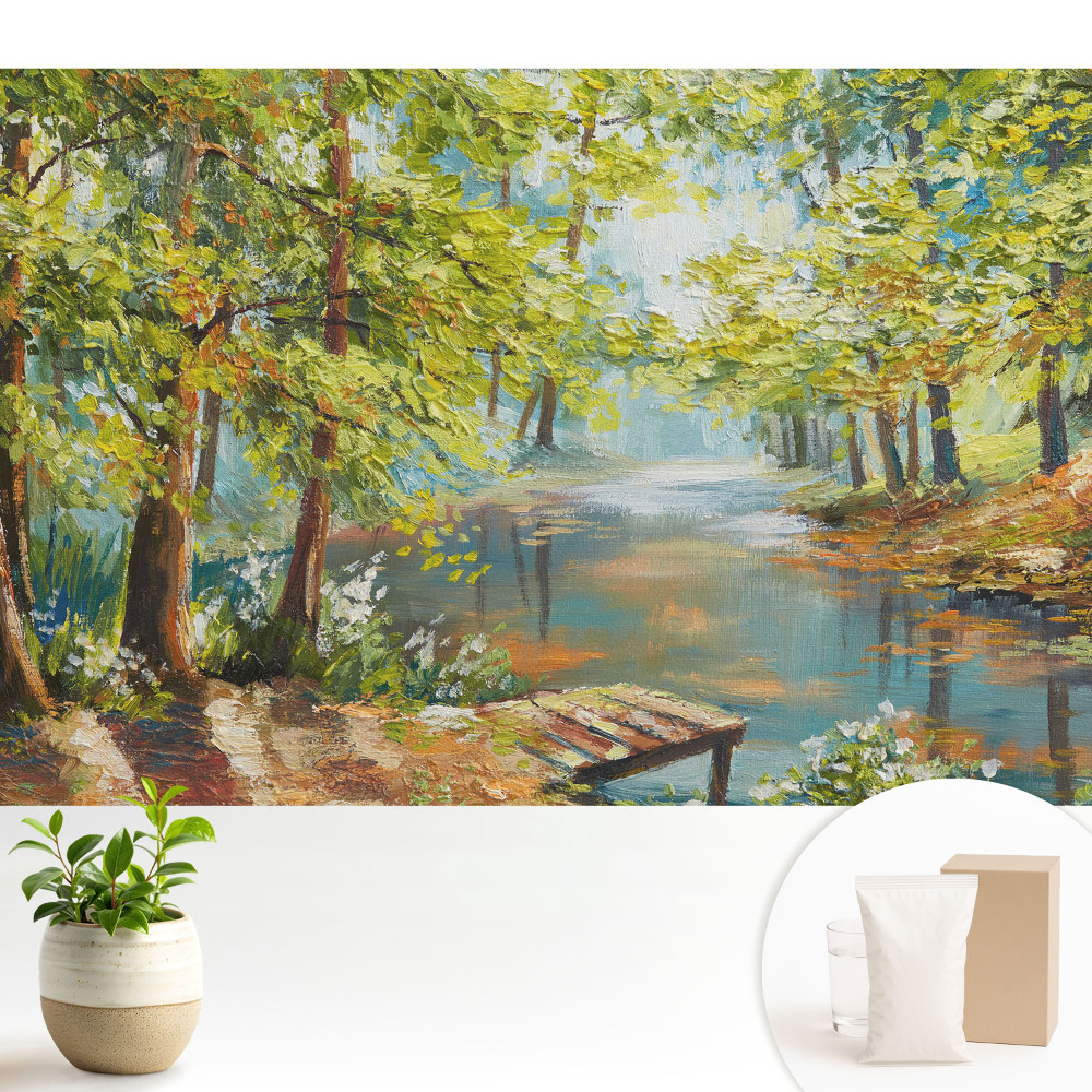 Un peisaj forestier atmosferic cu un lac