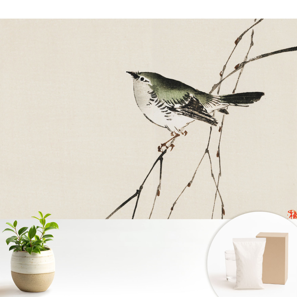 Pasăre pe o ramură, armonie minimalistă.