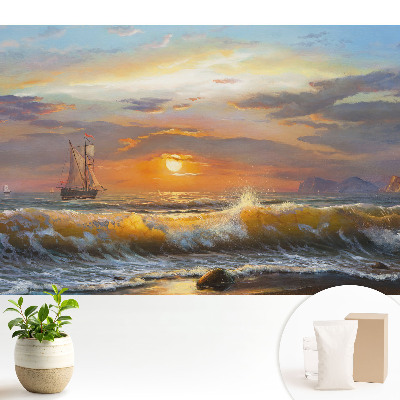 O navă cu pânze pe mare la apus