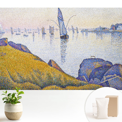 Peisaj litoral cu bărci cu pânze