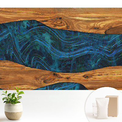 Mozaic abstract din lemn și albastru