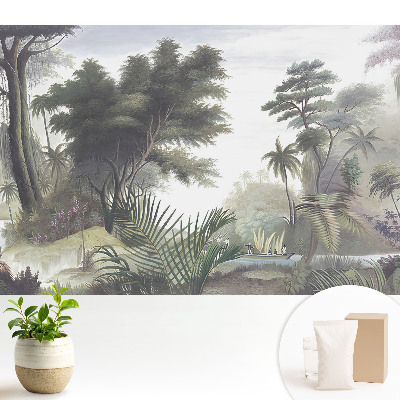 Junglă luxuriantă cu o barcă pe râu